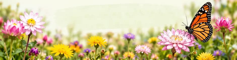 Native wildflowers in bloom, with a monarch butterfly feeding among them